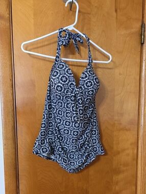 Merona Navy and White Patterned Halter Bathing Suit Top